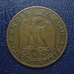 5 CENTIMES NAPOLEON III  1865 BB , tete laurée