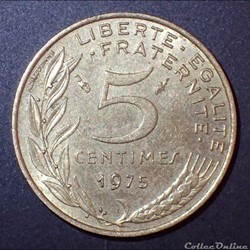 5 CENTIMES Marianne 1975 dauphin 4 plis