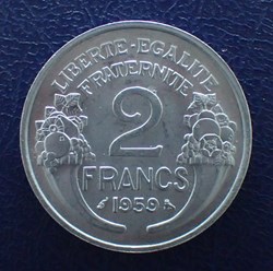2 FRANCS 1959 Morlon chouette en aluminium