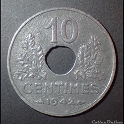 10 CENTIMES 1942 Grand module
