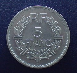 5 FRANCS 1945 B Lavrillier en aluminium