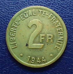 2 FRANCS France libre 1944
