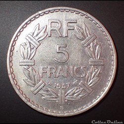 5 FRANCS 1947 B Lavrillier en aluminium 9 ouvert