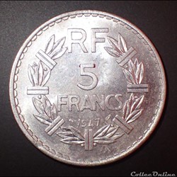5 FRANCS 1947 Lavrillier en aluminium 9 ouvert