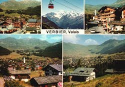 Verbier, carte multi-photos: place centrale, benne Mt Gelé et vues de la station (#V050)