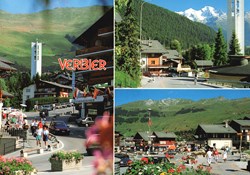 Verbier, carte avec 3 photos depuis la Place Centrale (#V086)