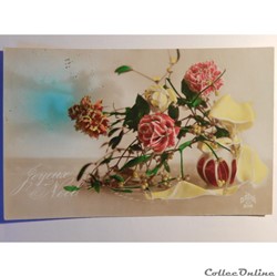 CPA joyeux noël avec bouquet de fleurs.
