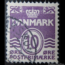Danemark 00259 chiffre, couronne et lions 10ore de 1938