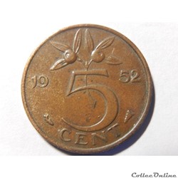Pays-Bas, 5 cent de 1952