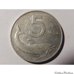 Italie, 5 lires 1954