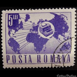 Roumanie 02365 carte du monde avec telex 5 Lei de 1968