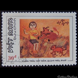 Viet-Nam 00922 gardant des buffles et jouant de la guitare 30d de 1988