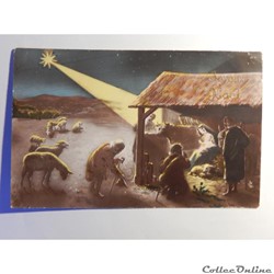 CPA joyeux noël avec scène de la nativité.