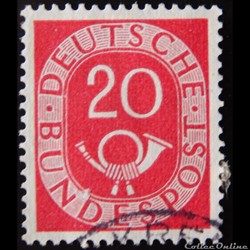 Allemagne RFA 00016 chiffre et cor postal 20pf de 1951