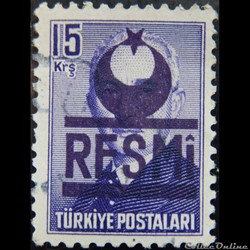 Turquie S0021 Ismet Inonu, surimprimé en brun foncé 15 kurus de 1953