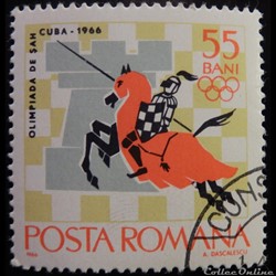 Roumanie 02195 chevalier et tour sur l'échiquier 55 Bani de 1966