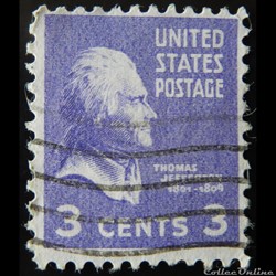 Etats Unis 00372 Thomas Jefferson 3c de 1938