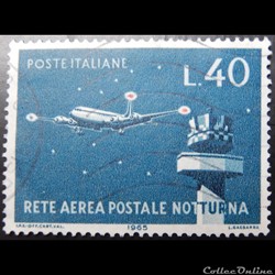 Italie 00935 avion de nuit et tour de contrôle 40 lires de 1965