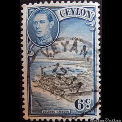 Ceylan 00254 roi George VI et vue du port de Colombo 6c de 1938