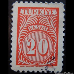 Turquie S0048 officiel rouge 20 Kurus de 1957