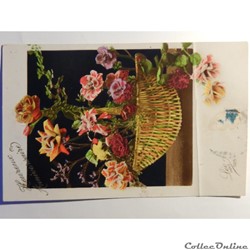 CPA d'heureux anniversaire avec un bouquet de fleurs.