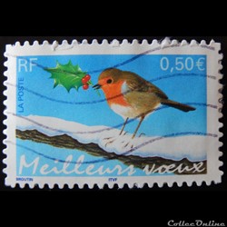 03622 Meilleurs voeux Le rouge-gorge, timbre autoadhésif 0.50€ de 2003