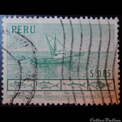 Pérou 00427 bateau de pêche et poissons 0.05S de 1952