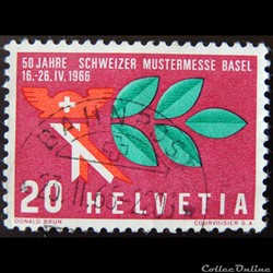 Suisse 00767 Casque de Mercure et feuille de Laurier 20cts de 1966