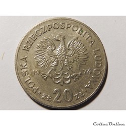 Pologne, 20 zlotych de 1974