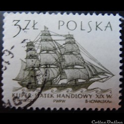 Pologne 01255 Bateau, Vieux gréement 3Zt de 1964