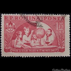 Roumanie 01349 Globe et jeunes scouts 1.75 lei de 1954
