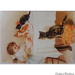 CP Peinture, fille et chats