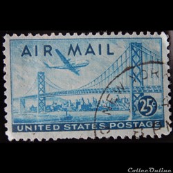 Etats Unis PA0038 pont de San Francisco et avion 25c de 1947