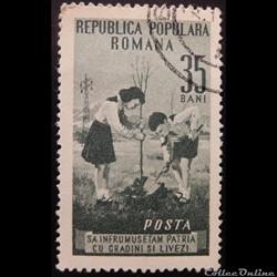 Roumanie 01304 scouts plantant un arbre 35 Bani de 1953