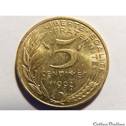 5 centimes Marianne 1992 3 plis