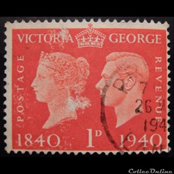 Royaume-Uni 00228 reine Victoria et roi Georges VI 1d de 1940