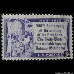 Etats Unis 00565 Gutenberg montrant la preuve à l'électeur de Mayence 3c de 1952