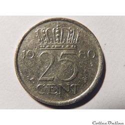 Pays-Bas, 25 cent de 1980