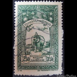 Cambodge 00032 transport du courrier par éléphant et avion 2.50p de 1954
