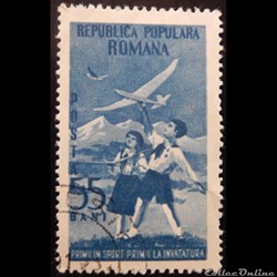 Roumanie 01305 scouts avec avion 55 Bani de 1953