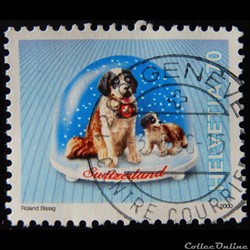 Suisse 01652 boule à neige chien St Bernard 70cts de 2000