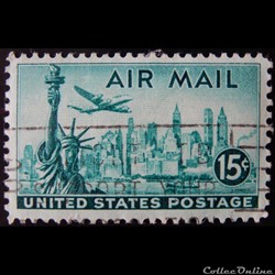 Etats Unis PA0037 statue de la liberté, New-York et avion 15c de 1947