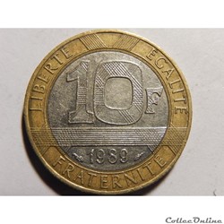 10 Francs Génie de la Bastille 1989