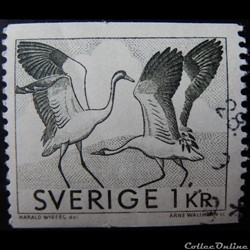 Suède 00583 Grue cendrée 1 kr de 1968