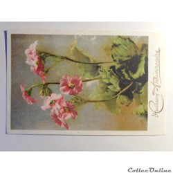 CPA d'heureux anniversaire. Fleurs.