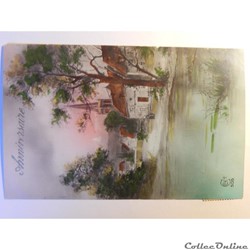 CPA d'anniversaire. Paysage avec rivière.