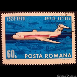Roumanie PA0223 Avion à réaction Bac 1-11 60 Bani de 1970