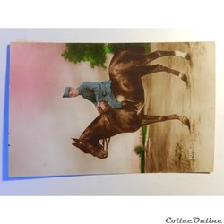 CPA de voeux, militaire à cheval.