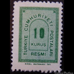 Turquie S0084 officiel vert 10 kurus de 1963