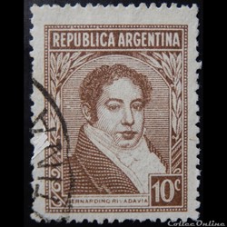Argentine 00395 Bernardino Rivadavia 10c de 1939